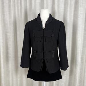 Taikonku Jacket Womens 6 Black Wool Bow Front 3/4 Sleeve Lined Short Classic